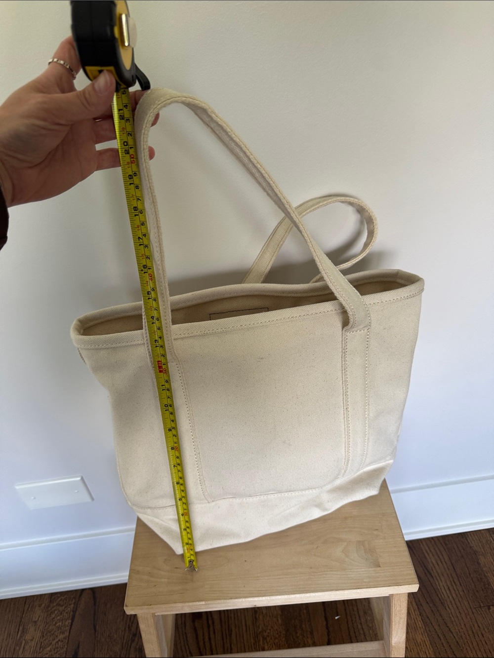 Lands' End Canvas Tote in Cream with Brown Leather Patch - Picture 8 of 8
